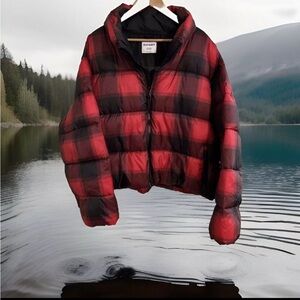 Old Navy Water-Resistant Frost Free Short Puffer Jacket Buffalo Plaid Kids XXL